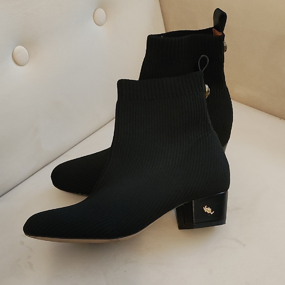 Kurt Geiger Black Mini Elmer Strech Sock Ankle Booties with Gold Detail - Picture 4 of 10